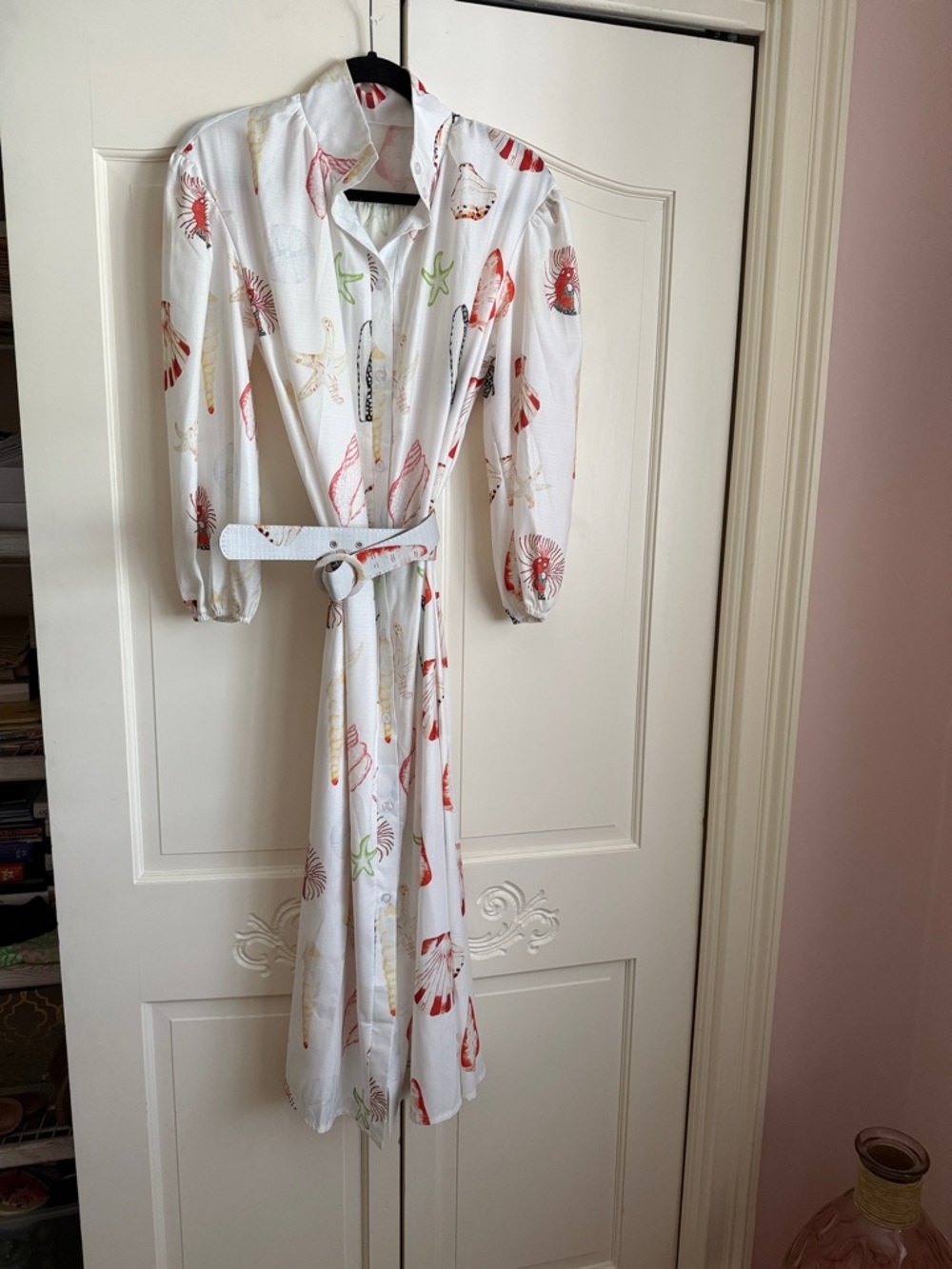 White Button-Front Shirt with Seashell Print